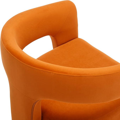 Modern Velvet Fabric Upholstered Dining Chairs with Open-Back, Cute Barrel Side Chairs Kitchen Armchair Accent Chairs for Dining Room Bedroom, Orange