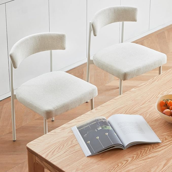 Beige Fabric Dining Chairs Set of 2, Armless Upholstered Kitchen Chair,Modern Dining Room Chair with Curved Backrest