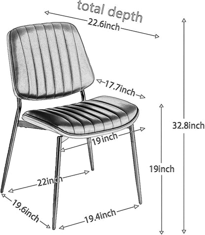 Dining Chairs Set of 8, Mid Century Modern Accent Dining Room and Kitchen Chairs, Upholstered PU Leather Vertical Stripe Chairs for Vanity with Walnut Bentwood and Metal Legs, Orange
