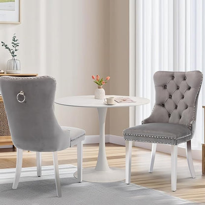 SoarFlash Kitchen Table and Chairs for 2, 31.5" Dining Table Set for 2 with Velvet Upholstered Chairs, 3 Piece Round Kitchen Table Set, Dining Room Table Set for Small Space, Apartment, Grey/White