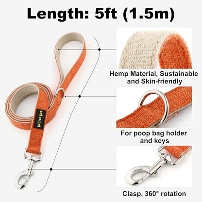 Plutus Pet Cotton Hemp Dog Collar and Leash Set, Adjustable Collar for Small, Medium, and Large Dogs, Heavy Duty and Soft on Skin, Orange, XS
