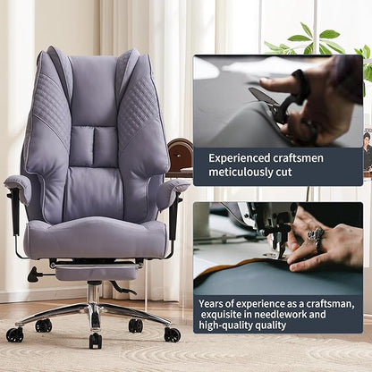 Big and Tall Office Chair 400lbs Wide Seat, Leather High Back Executive Office Chair with Foot Rest, Ergonomic Chairs Lumbar Support for Lower Back Pain Relief (Light Purple)