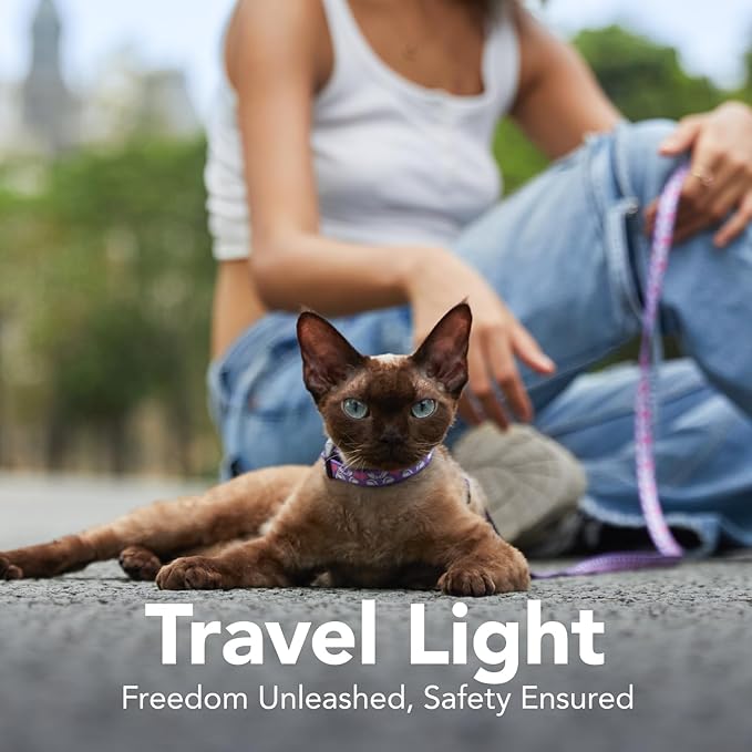 Cat Harness and Leash Set - Escape Proof Adjustable Cat Harness, Comfortable Soft Lightweight, Use Safe & Easy, Walking Travel Kitten Harness for Small Medium Large Cats (Purple Rabbit in Wonderland)