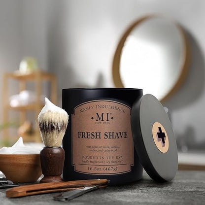 Manly Indulgence Fresh Shave Scented Candles for Men, 2 Wick, 16.5 oz, Premium Soy Blend Wax, 60H Burn, Candles for Home Scented - Made in The USA