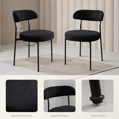 SoarFlash Kitchen Table and Chairs for 2, 31.5" Dining Table Set for 2 with Boucle Upholstered Chairs, 3 Piece Round Kitchen Table Set, Dining Room Table Set for Small Space, Apartment, Black