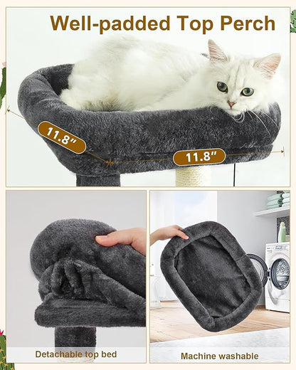 HOOPET 32IN Cat Tree for Indoor Cats - Multi-Level Cat Tower with Hammock, Condo, Scratching Posts, Self-Grooming Brush & Play Ball - Space-Saving Cat Furniture for Small Apartments