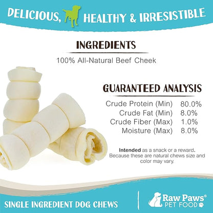 Raw Paws Rolled Beef Cheek Rolls for Dogs - 6 inch (25 Pack) - Packed in USA - Rawhide Alternative Dog Chews - Free-Range Retriever Treat - Water Buffalo Cow Cheek Rolls for Small Dogs to Large Breeds
