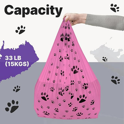 T-Shirt Bags – Paw Print Design Pink Color - 100 Pack - Thank You & Shopping Bags - Cat or Dog - 22" L x 12" W x 7" Plastic