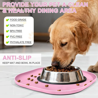 SMILOOL Waterproof Silicone Pet Food Mat with Raised Edge for Dog & Cat | 12" x 12" Non-Slip Small Pet Feeding Mats with Lip for Food & Water Bowl, Food Grade, Easy Cleaning, Pink