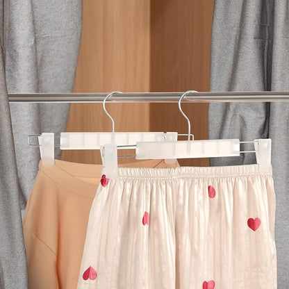 Clothes Pants Hangers, Space-Saving Skirt Holders with 360 ° Swivel Hooks, Adjustable Clips, Trouser Hangers, Clothes Coat Garment Jeans Hangers (10 Pack, Transparent)