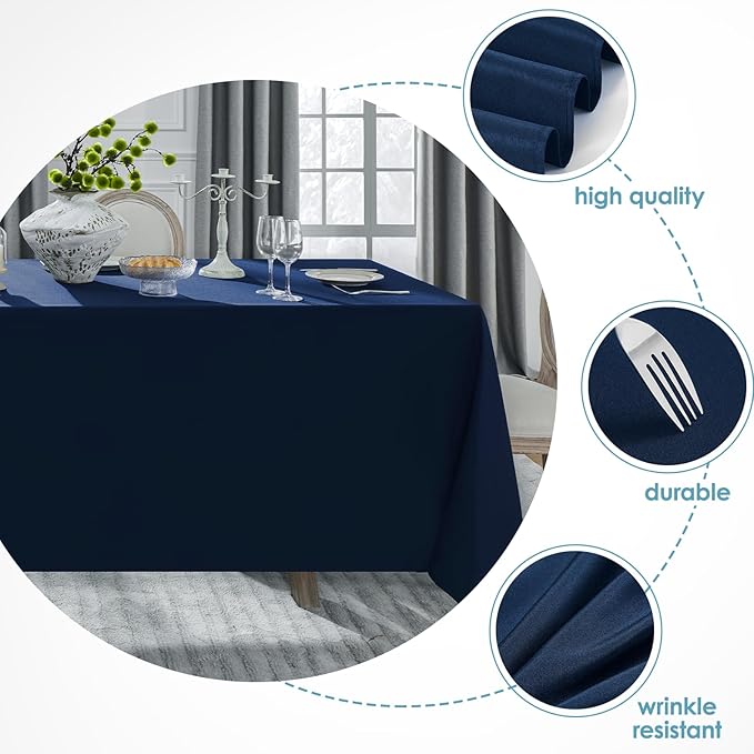 VidaFete Tablecloth 2 Pack 90 * 132inch Rectangle Table Cloth Polyester, Stain Wrinkle Resistant Rectangular Polyester Table Cover for Kitchen Dinning Party Wedding Buffet Decoration(Navy Blue)