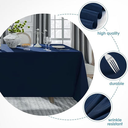 VidaFete Tablecloth 2 Pack 90 * 132inch Rectangle Table Cloth Polyester, Stain Wrinkle Resistant Rectangular Polyester Table Cover for Kitchen Dinning Party Wedding Buffet Decoration(Navy Blue)
