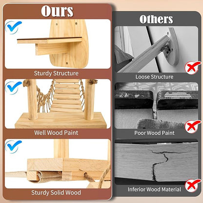 Calmbee Cat Wall Shelves, Cat Wall Furniture 70" Cat Bridge Wall Mount Cat Perch Wooden Hammock Cat Tree Cat Climber Cat Cloud Shelf Board Cats Bed