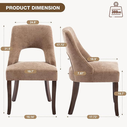 UVV Wooden Dining Chairs Set of 2, Mid Century Modern Upholstered Dining Room Chair Kitchen Chairs, Chenille Dinner Chair with Solid Wood Legs for Kitchen Dining Room, Khaki-Chenille