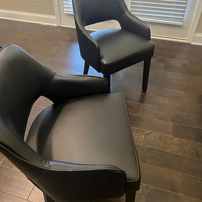 PU Leather Dining Chairs Set of 2 Upholstered Armchair Side Chairs Wood Accent Chair for Living Room/Dining Room/Bedroom/Restaurant, Black