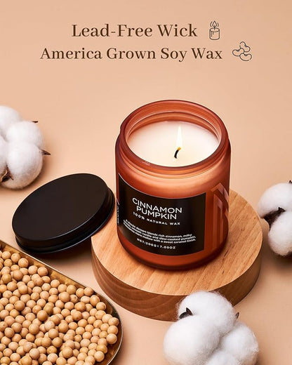 M&SENSE Cinnamon Pumpkin Fall Scented All Natural Soy Wax Candles for Home Scented, Cotton Wick Autumn Long Burning 7.05oz 50 Hours Burn Time, Jar Candle Gift for Thanksgiving