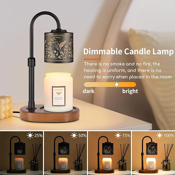 Dimmable Candle Warmer Lamp with Timer Adjustable Height for Scented Jar Candles Electric Candle Wax Melt Warmer for Home Decor Christmas Birthday Gifts for Women Mom(Hummingbird)