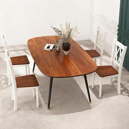POWERSTONE Wooden Dining Chairs Set of 2, Farmhouse Kitchen Chair with High Backrest, 360 lbs Armless Dinette Seat for Kitchen, Dining Room, Living Room, White and Walnut
