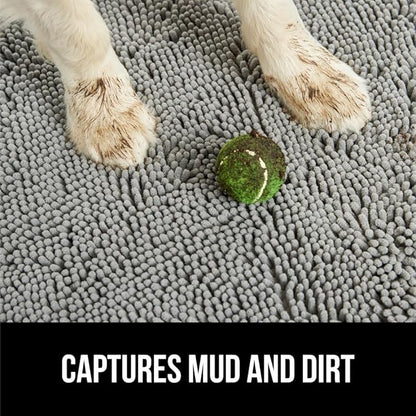 GORILLA GRIP SoakSTOPPER Dog Door Mat, 48x30 Machine Washable Rug Absorbent Doormat Captures Moisture Mud Dirt, Quick Dry Soft Chenille Entryway Rugs Indoor Entrance Mats for Dog Paws, Grey