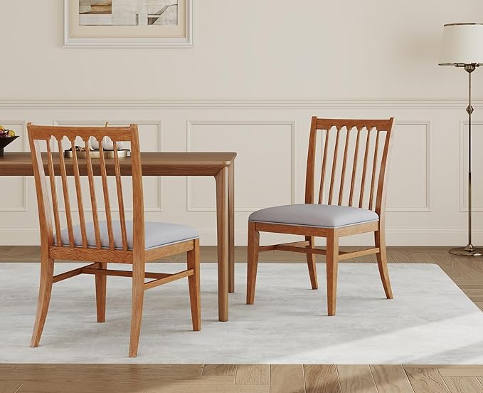 chairus Upholstered Dining Chairs Set of 6, Natural Wooden Barrel Kitchen Chairs with Slat Back Double-Layer Cushion Farmhouse Accent Chairs for Dining Room/Living Room/Restaurant, Chenille Grey