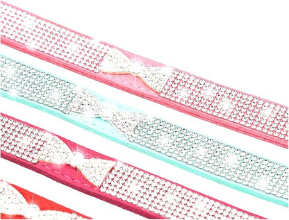 Serijoars Small Dog Collar with Rhinestone Crystal Diamond Colorful Bling Girl Puppy Cat Collars (XS, Hot Pink3)