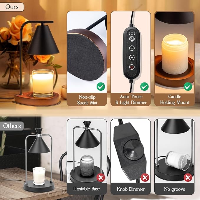 Marycele Candle Warmer Lamp with Timer Black, Birthday Gifts for Women Men, House Warming Gifts New Home Decor Aesthetic Black Walnut, Electric Dimmable Wax Melt Warmer for Jar Candles