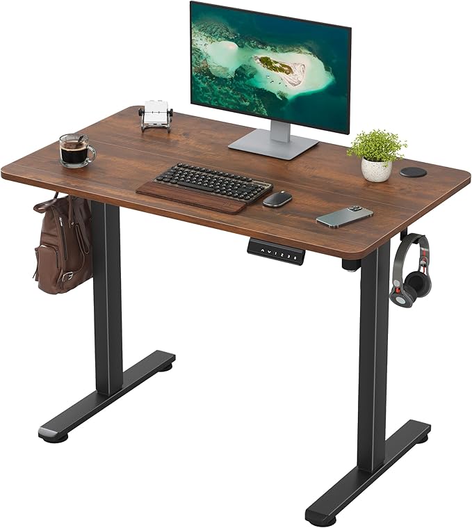 Casaphoria 40 x 24 inches Electric Standing Desk, Sit to Stand Desk with Memory Height Adjustment, Home Office Computer Desk for Writing and Gamess, Brown