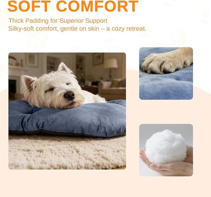 Washable Oval Medium Dog Bed, Silver-Tipped High-Resilience, Dusty Blue | Non-Slip Bottom Prevents Sliding, Soft Plush Short Fur, Machine Washable, Ideal for Crates/Apartments/Cozy Nooks,29"x18"x2.8"