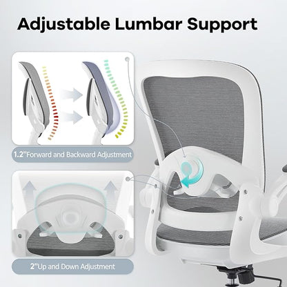 Office Chair Mesh Seat,Ergonomic Mesh Desk Chair with Adjustable Lumbar Support,Computer Chair with Flip-up Armrests, Rolling Executive Chairs, Home Office Chair(Grey)