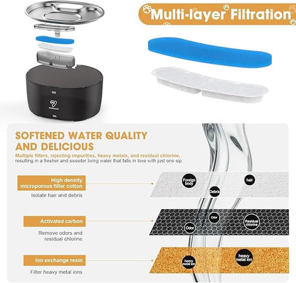 Wireless Cat Water Fountain Stainless Steel,108oz/3.2L Pet Water Fountain Battery Operated with 2 Modes, Ultra Quiet Motion Sensor Cat Water Dispenser (Black, 108 fl.oz/3.2 L)