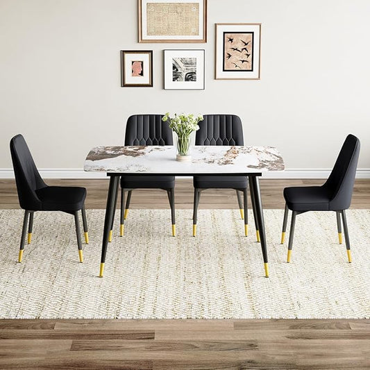 Small Dining Table Set for 4，50'' Sintered Stone Table with 4 Chair Dining Table Set，Easy to Assemble，Suitable for Small Spaces