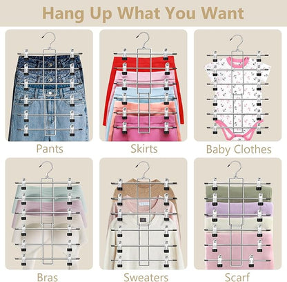 Pants Hangers with Clips,Space Saving Hanging Closet Organizer-6 Tiers Skirt Hangers with 360° Swivel Hook,Closet Organizer-Clothes Hangers