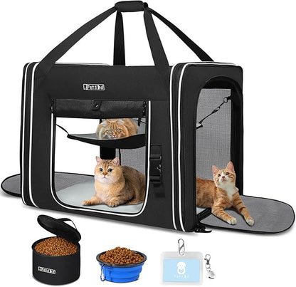 Petskd Combinable Pet Carrier for Large Cat or Medium Dog, 18"x17"x17" Large Cat Carrier for Car Travel, 2 Small Pet Soft Carriers with Food Bag, Bowl and Safety Locking Zippers for Vet, Camping