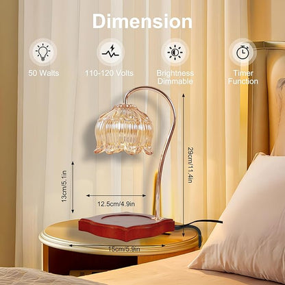 Candle Warmer Lamp Dimmable Wax Melt Warming Lamp with Timer Scented Wax Candle in Jar During Bathing & Yoga & Meditation with 2 Bulbs Home Decor Gift for Female (Blooming Flowers)
