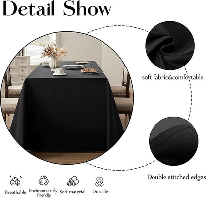 Rectangular Tablecloth 90x132 Inch 1 Pack Black Table Cloths for 6ft Stain Resistant Decorative Washable Polyester Rectangle Tablecloths for 8ft Dining Table Banquets Buffet Parties and Wedding