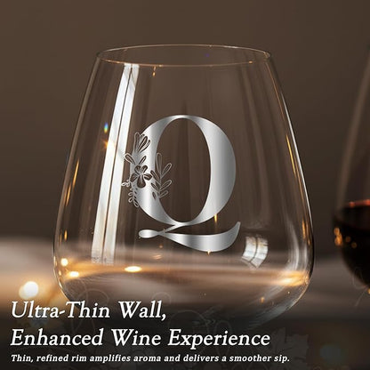 Initial Crystal Wine Glass for Women Teacher Gifts Female Best New Appreciation Thank you Favorite Good Goodbye Retirement s Social Bestie Custom Personalized Alphabet Letter Present,Q