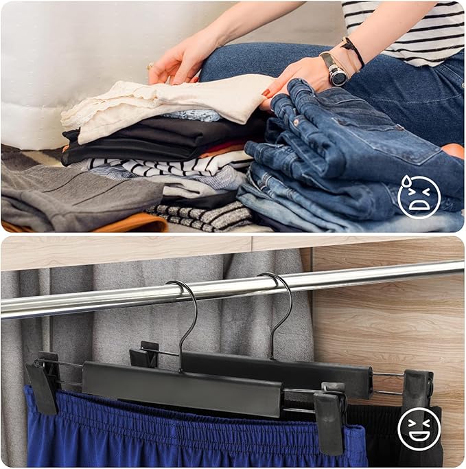 Clothes Pants Hangers, Space-Saving Skirt Holders with 360 ° Swivel Hooks, Adjustable Clips, Trouser Hangers, Clothes Coat Garment Jeans Hangers (20 Pack, Black)