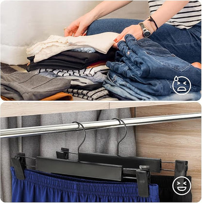 Clothes Pants Hangers, Space-Saving Skirt Holders with 360 ° Swivel Hooks, Adjustable Clips, Trouser Hangers, Clothes Coat Garment Jeans Hangers (20 Pack, Black)