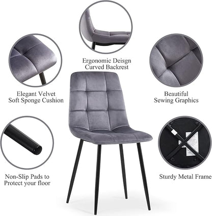 NORDICANA Grey Velvet Dinner Chairs Set of 4, Modern Armless Dining Side Chairs with Metal Legs for Kitchen Living Room Vanity