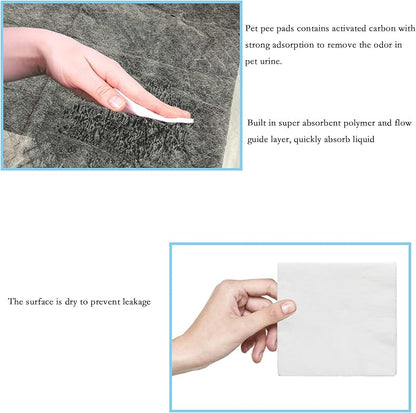 PINVNBY Rabbit Pee Pads,100 Pieces Disposable Cage Liners Black Carbon Super Absorbent Odor-Control,Bunny Potty Training Pad with Quick-Dry Surface for Cat Puppy Kitten Hamsters Chinchillas
