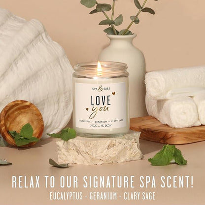 Valentines Day Gifts for Her, Valentine Candles -I Love You Candle, w/Eucalyptus & Geranium I I Love You Gifts for Her I Valentines Day Candle for Wife, Girlfriend I 9oz, 50Hr Burn, USA Made