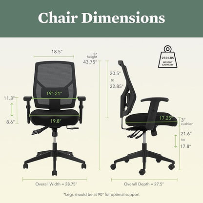 HON Crio High Back Office Chair, Ergonomic Office Chair with Adjustable Arms and Back Support, 360° Swivel, Asynchro-Tilt Recline, Black