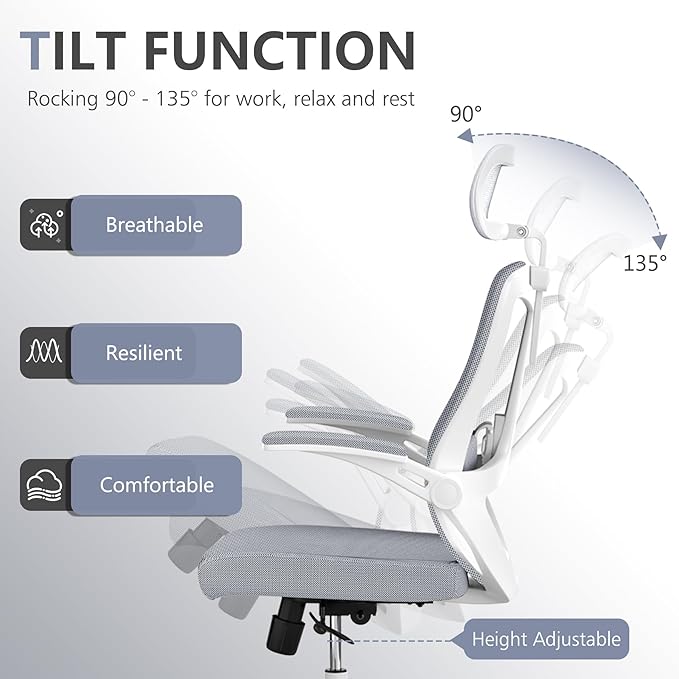 Office Chair,Ergonomic Comfy Home Desk Chair with 350LBS Capacity,High Back Gaming Chair with Wheels,Mesh Computer Chair,Lumbar Support, Adjustable Headrest,Flip-up Armrest