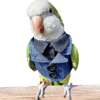 Bird Clothes Birds Flight Suit,Tuxedo Business Suit for Parrots African Greys Parakeet Cockatiel Sun Conure Christmas Party Birthday Cosplay Photo Prop Small Animals Apparel (L,Denim Suit)
