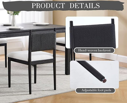 CIMOTA Black Dining Chairs Set of 2, Mid Century Modern Upholstered Dining Room Chairs with Woven Back, Armless Kitchen Chairs with Solid Wood Legs,Linen Beige