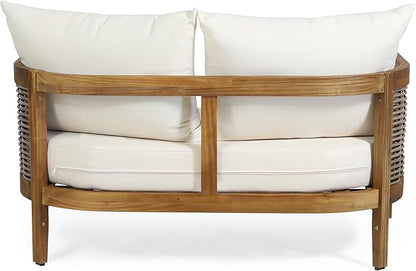 Merax 4-Piece Outdoor Acacia Wood Wicker Conversation Set with Loveseat,Club Chairs and Coffetable for Backyard Garden