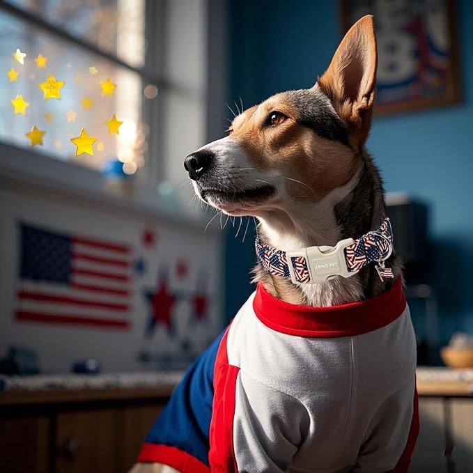 ARING PET American Flag Dog Collar-Cute Patriotic Dog Collars, Adjustable 4th of July Pet Collars Puppy Collar with Quick Release Buckle
