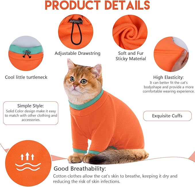 Sticky Cat Clothes Stretchy, Sphynx Hairless Sweater & Pajamas for Cats only, Soft Cat Onesie for Cats After Surgery Female Male & Hair Loss Prevention, Orange XL