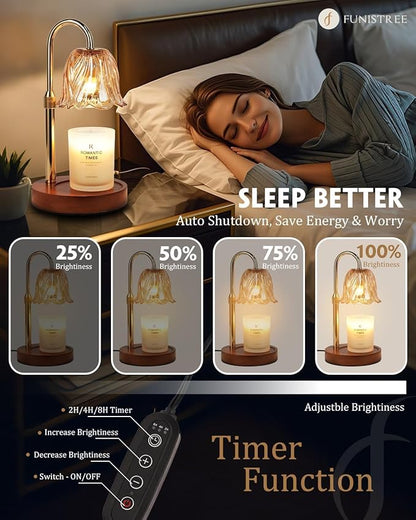 Candle Warmer Lamp, Gold Candle Lamp Warmer with Timer & Dimmer with 2 Bulbs, Birthday Gifts for Women Mom, Christmas Gifts, House Warming Gift New Home Bedroom Decor, Height Adjustable