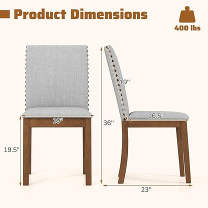 Giantex Upholstered Dining Chairs Set of 2, Kitchen Chair w/Nailhead Trim, Rubber Wood Legs, Padded Seat, Mid Century Armless Side Chair, Comfy Accent Parson Chairs for Restaurant, Living Room